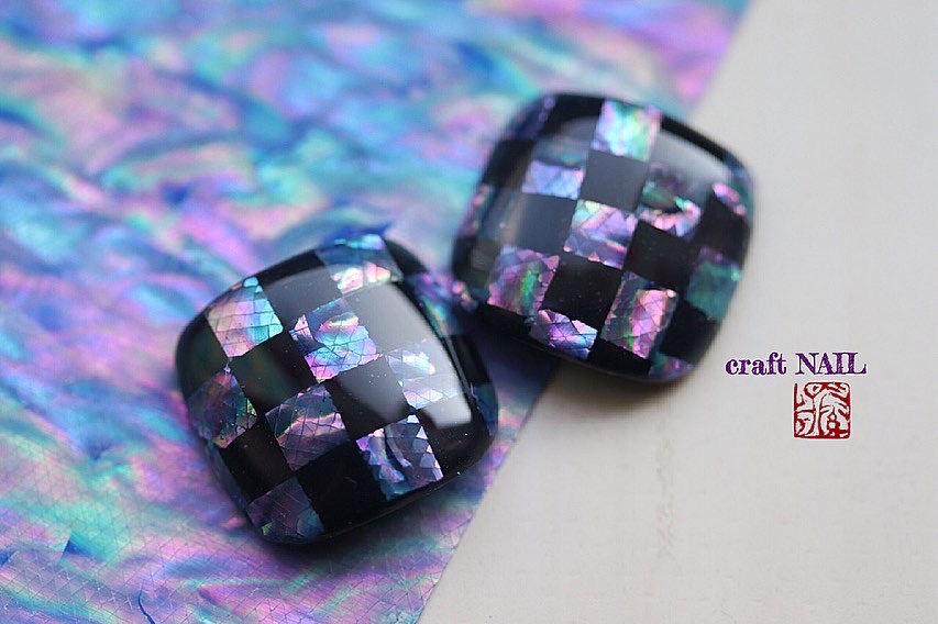 画像1:フットネイル 螺鈿市松 【raden-ichimatsu】